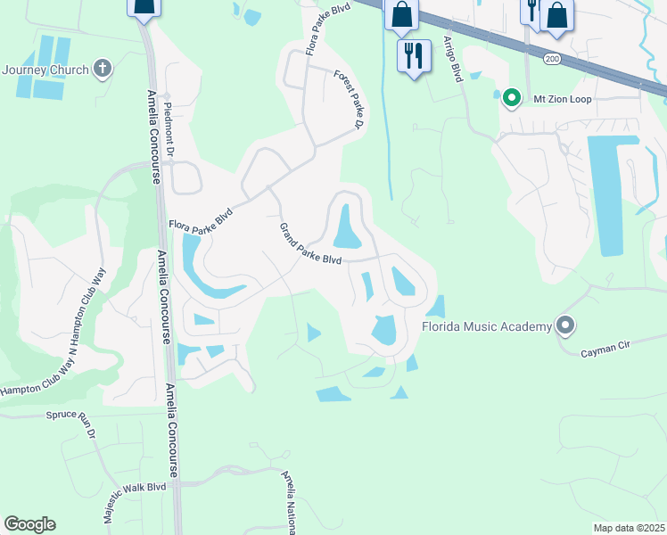map of restaurants, bars, coffee shops, grocery stores, and more near 32311 Grand Parke Boulevard in Fernandina Beach