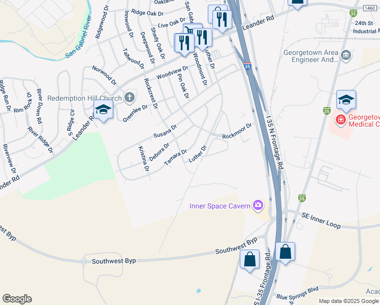 map of restaurants, bars, coffee shops, grocery stores, and more near 318 Tamara Drive in Georgetown