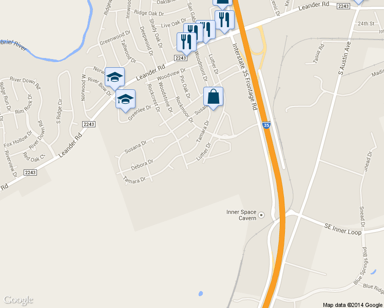 map of restaurants, bars, coffee shops, grocery stores, and more near 621 Luther Drive in Georgetown