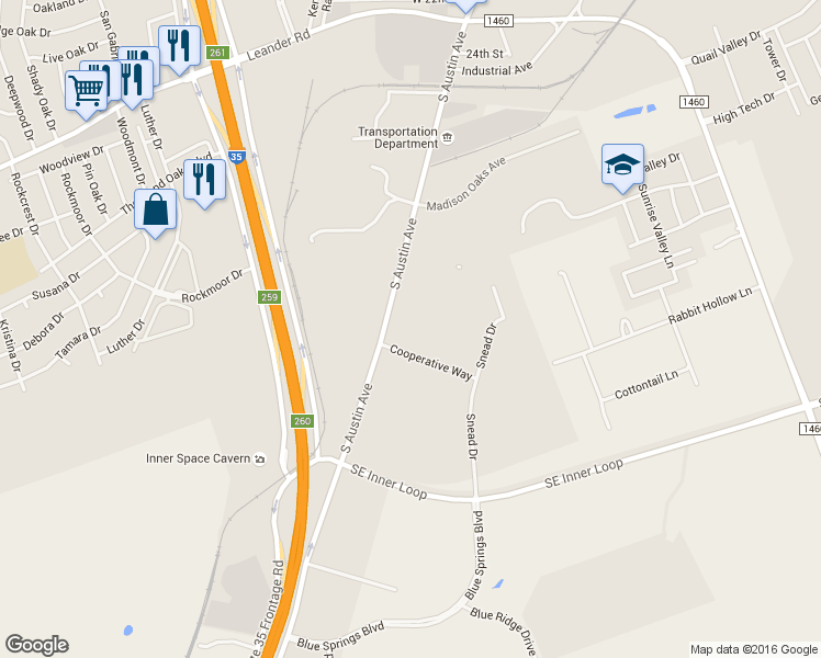 map of restaurants, bars, coffee shops, grocery stores, and more near 105 Cooperative Way in Georgetown