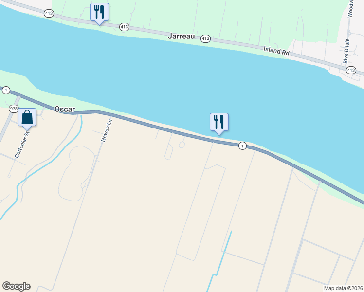 map of restaurants, bars, coffee shops, grocery stores, and more near 6847 False River Drive in Oscar