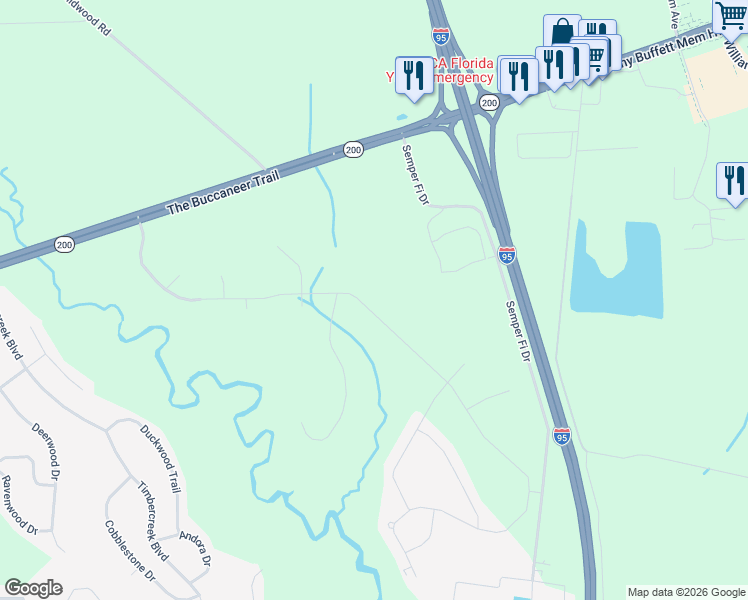 map of restaurants, bars, coffee shops, grocery stores, and more near 79609 Plummer's Creek Drive in Yulee