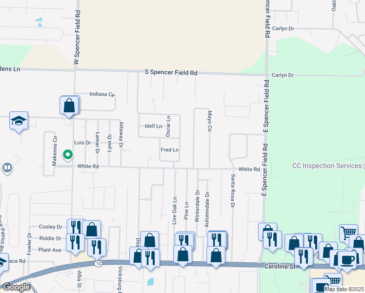 map of restaurants, bars, coffee shops, grocery stores, and more near 4754 Spencer Oaks Boulevard in Pace