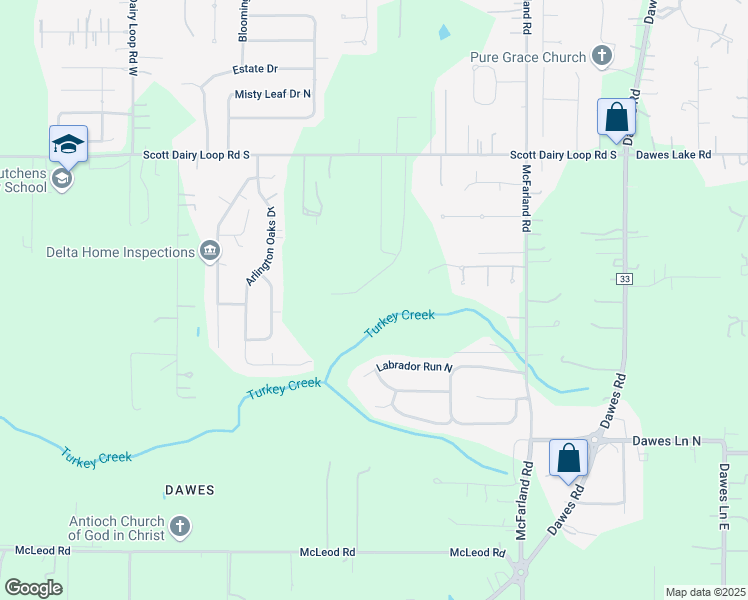 map of restaurants, bars, coffee shops, grocery stores, and more near 9441 Magnolia Downs South in Mobile
