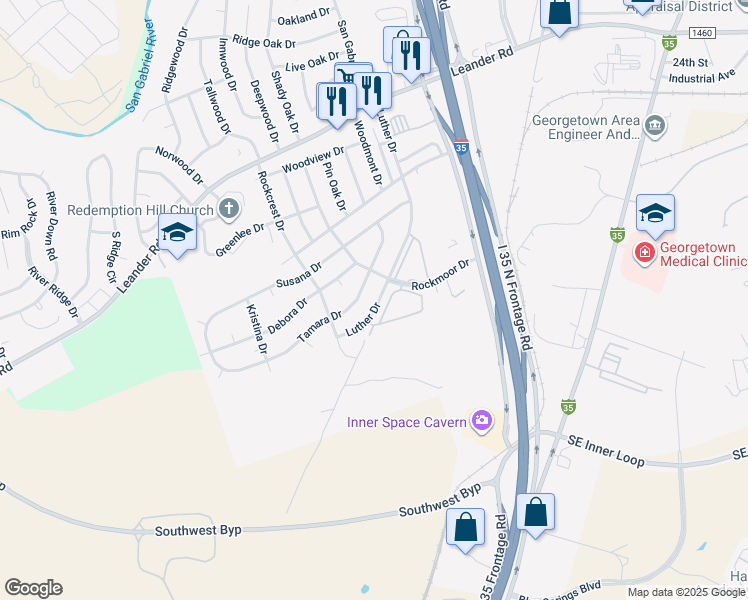 map of restaurants, bars, coffee shops, grocery stores, and more near 305 Tamara Drive in Georgetown