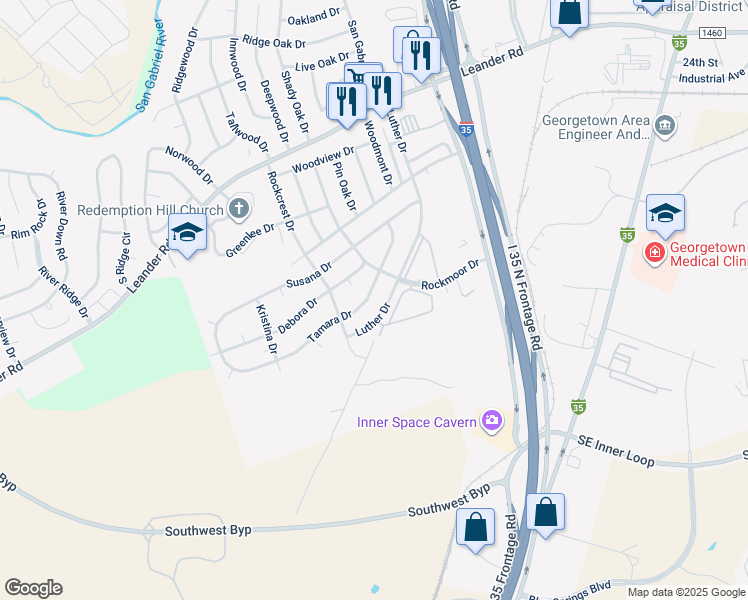 map of restaurants, bars, coffee shops, grocery stores, and more near 305 Tamara Drive in Georgetown