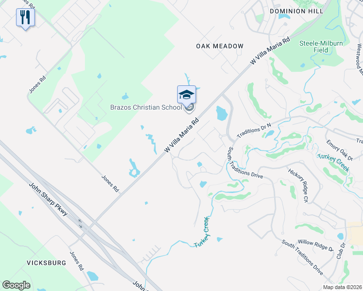 map of restaurants, bars, coffee shops, grocery stores, and more near 3000 West Villa Maria Road in Bryan