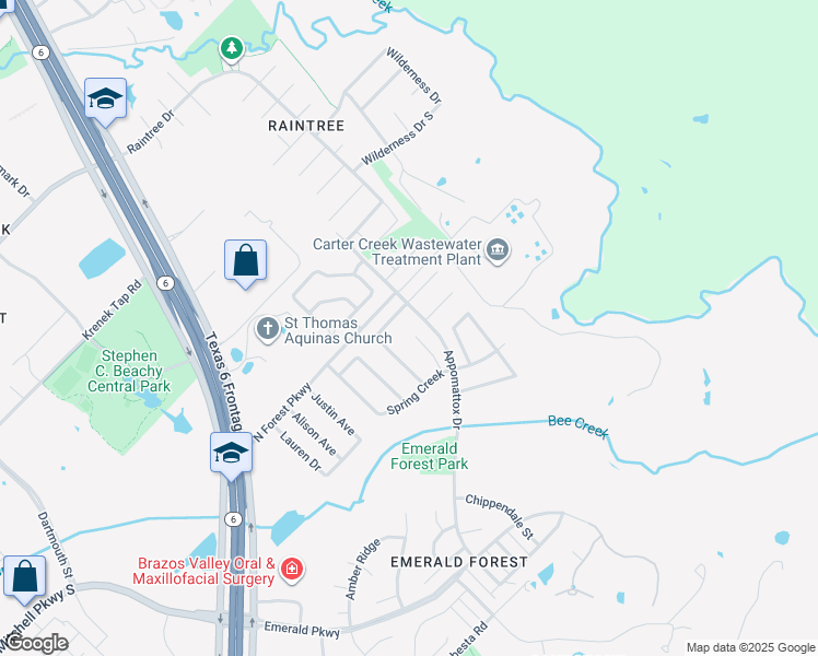 map of restaurants, bars, coffee shops, grocery stores, and more near 8301 Shadow Oaks in College Station