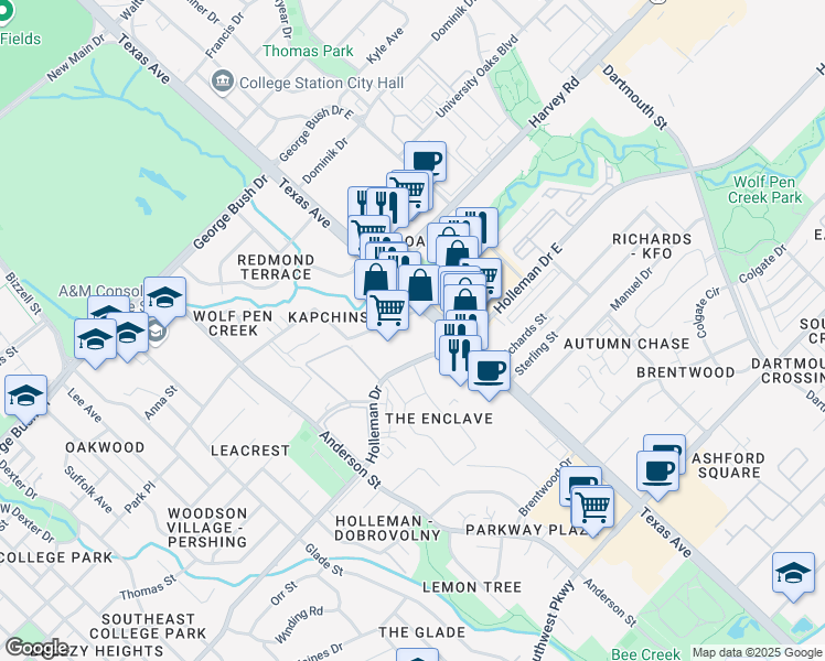 map of restaurants, bars, coffee shops, grocery stores, and more near 1902 Texas 6 Business in College Station