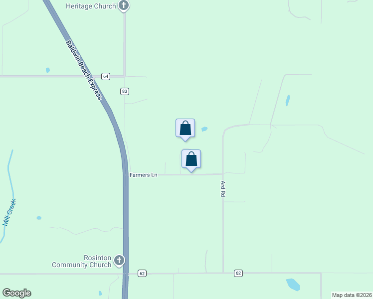map of restaurants, bars, coffee shops, grocery stores, and more near 26641 Rolling Ridge Drive in Robertsdale