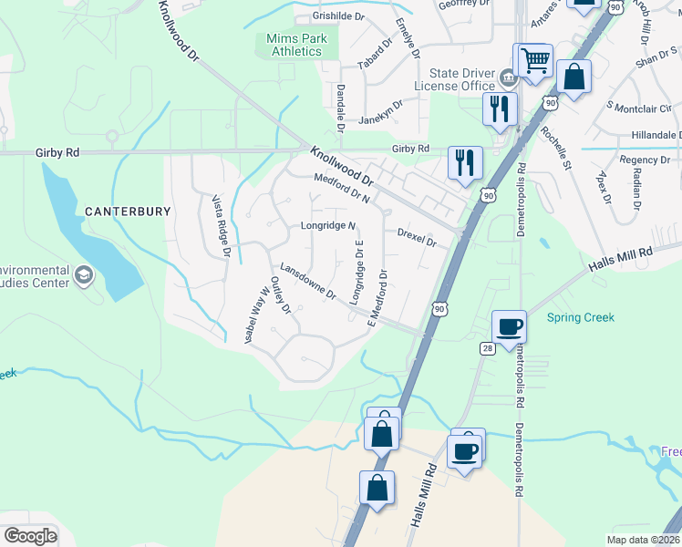 map of restaurants, bars, coffee shops, grocery stores, and more near 3717 Robertson Court in Mobile