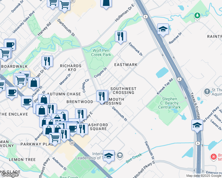 map of restaurants, bars, coffee shops, grocery stores, and more near 808 Azalea Court in College Station