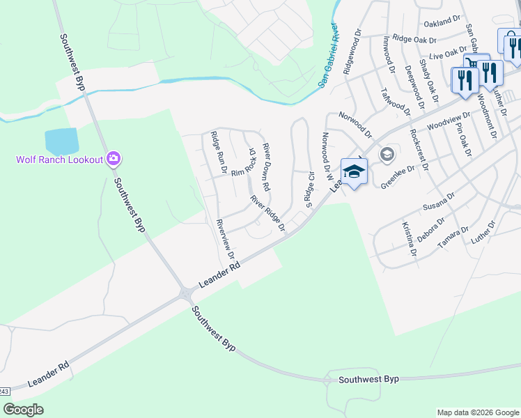 map of restaurants, bars, coffee shops, grocery stores, and more near 210 River Down Road in Georgetown