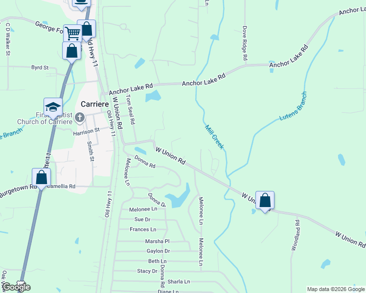 map of restaurants, bars, coffee shops, grocery stores, and more near 137 West Union Road in Carriere