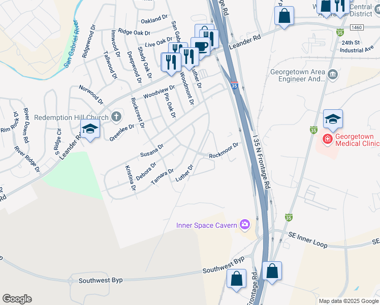 map of restaurants, bars, coffee shops, grocery stores, and more near 305 Tamara Drive in Georgetown