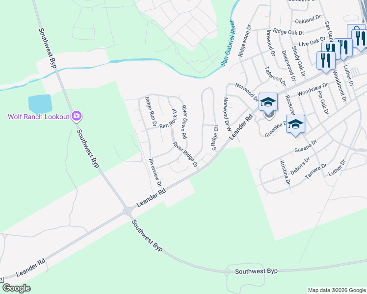 map of restaurants, bars, coffee shops, grocery stores, and more near 210 River Down Road in Georgetown