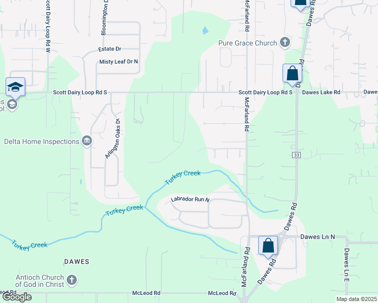map of restaurants, bars, coffee shops, grocery stores, and more near 9441 Magnolia Downs South in Mobile