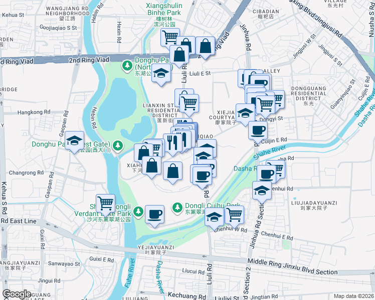 map of restaurants, bars, coffee shops, grocery stores, and more near Hua Run Lu in Cheng Du Shi
