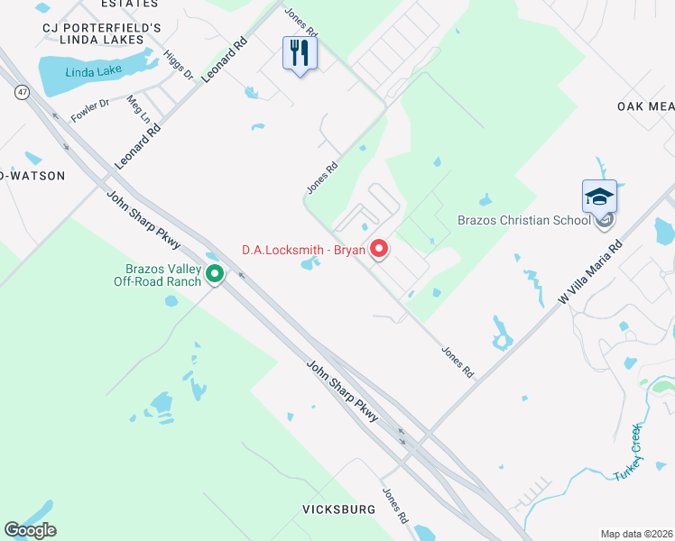 map of restaurants, bars, coffee shops, grocery stores, and more near 6000 Jones Road in Bryan