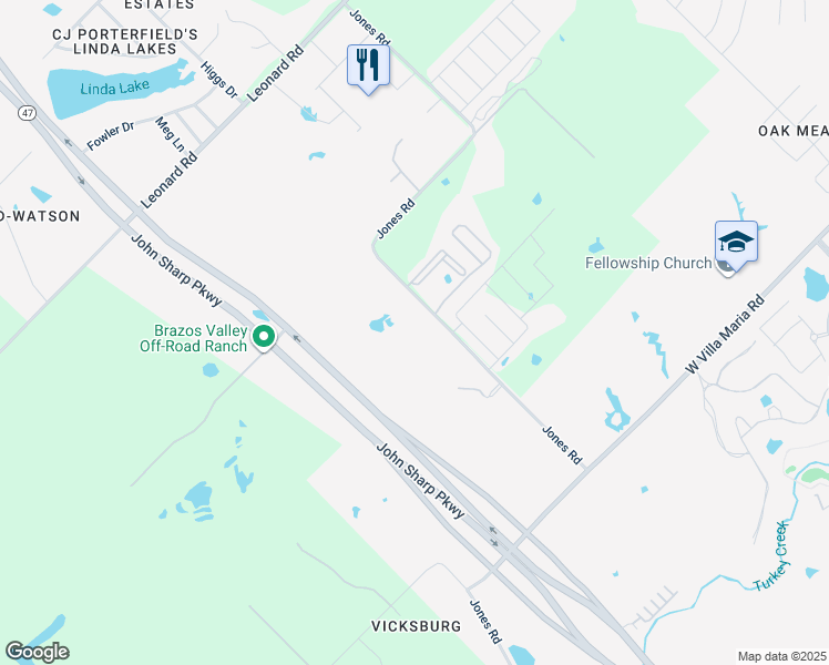 map of restaurants, bars, coffee shops, grocery stores, and more near 6012-6112 Jones Road in Bryan