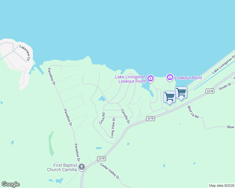 map of restaurants, bars, coffee shops, grocery stores, and more near 260 Camilla Drive in Coldspring