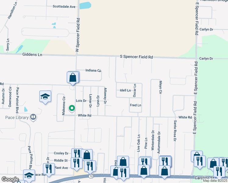 map of restaurants, bars, coffee shops, grocery stores, and more near 4227 Frasier Lane in Milton