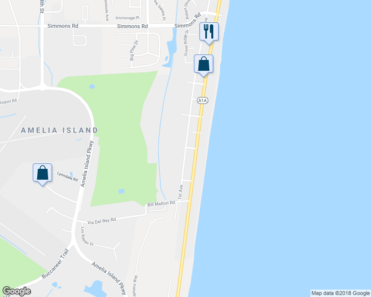 map of restaurants, bars, coffee shops, grocery stores, and more near 3711 1st Avenue in Fernandina Beach