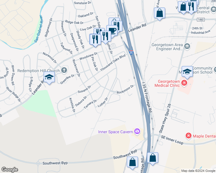 map of restaurants, bars, coffee shops, grocery stores, and more near in Georgetown