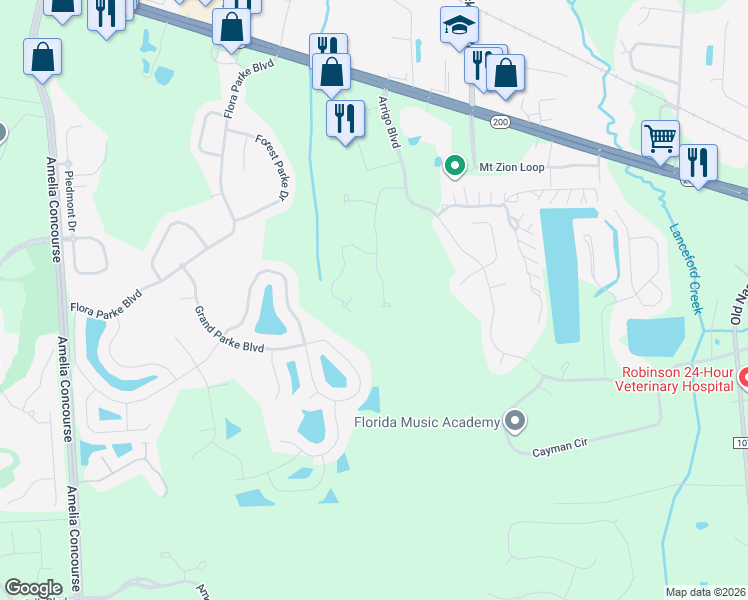map of restaurants, bars, coffee shops, grocery stores, and more near 96219 Stoney Drive in Fernandina Beach