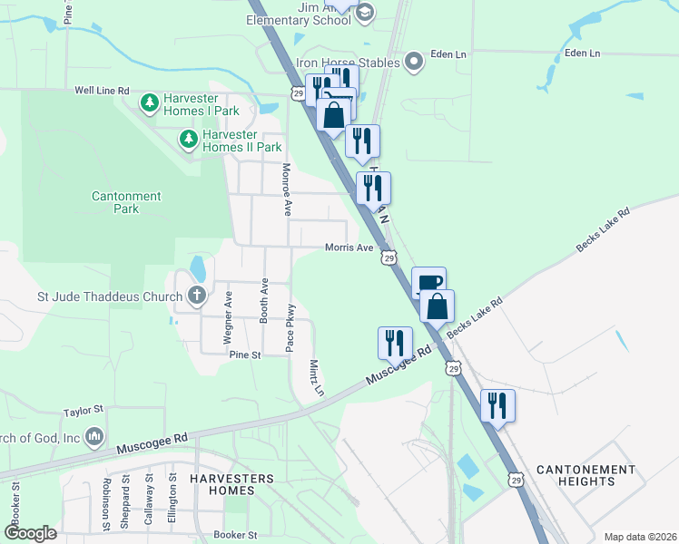 map of restaurants, bars, coffee shops, grocery stores, and more near in Escambia County