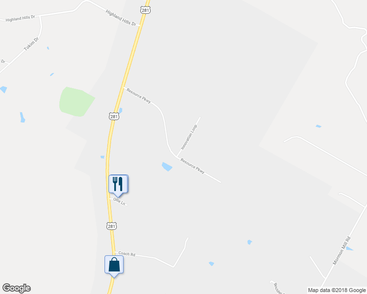 map of restaurants, bars, coffee shops, grocery stores, and more near Innovation Loop in Marble Falls