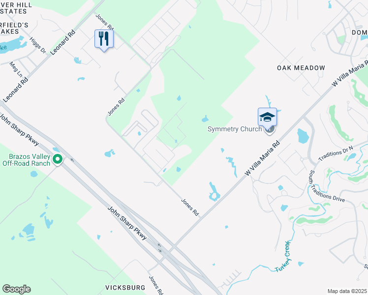 map of restaurants, bars, coffee shops, grocery stores, and more near 6123 Jones Road in Bryan