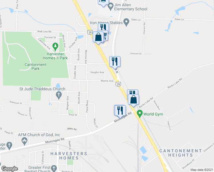 map of restaurants, bars, coffee shops, grocery stores, and more near 1956 Well Line Road in Cantonment