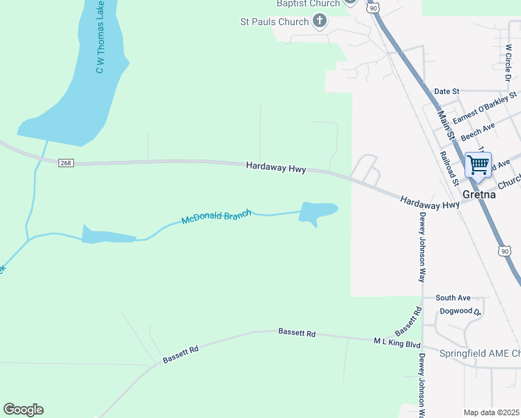 map of restaurants, bars, coffee shops, grocery stores, and more near 10674 Hardaway Hwy in Gretna