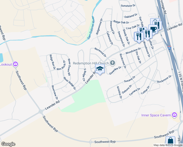 map of restaurants, bars, coffee shops, grocery stores, and more near 100 Norwood Drive West in Georgetown