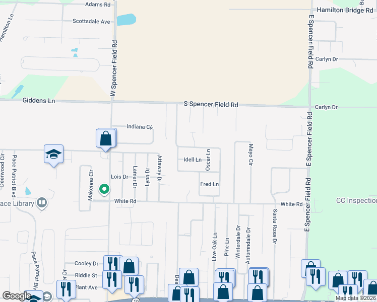 map of restaurants, bars, coffee shops, grocery stores, and more near 4891 Spencer Oaks Boulevard in Milton