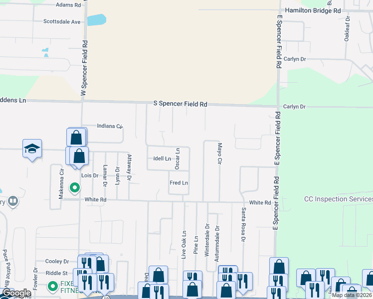 map of restaurants, bars, coffee shops, grocery stores, and more near 4813 Spencer Oaks Boulevard in Pace
