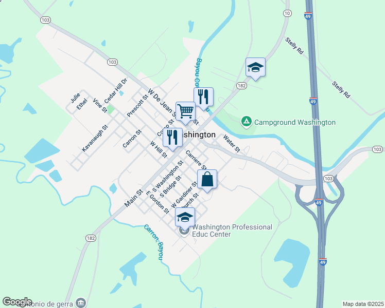 map of restaurants, bars, coffee shops, grocery stores, and more near 201 Carriere Street in Washington