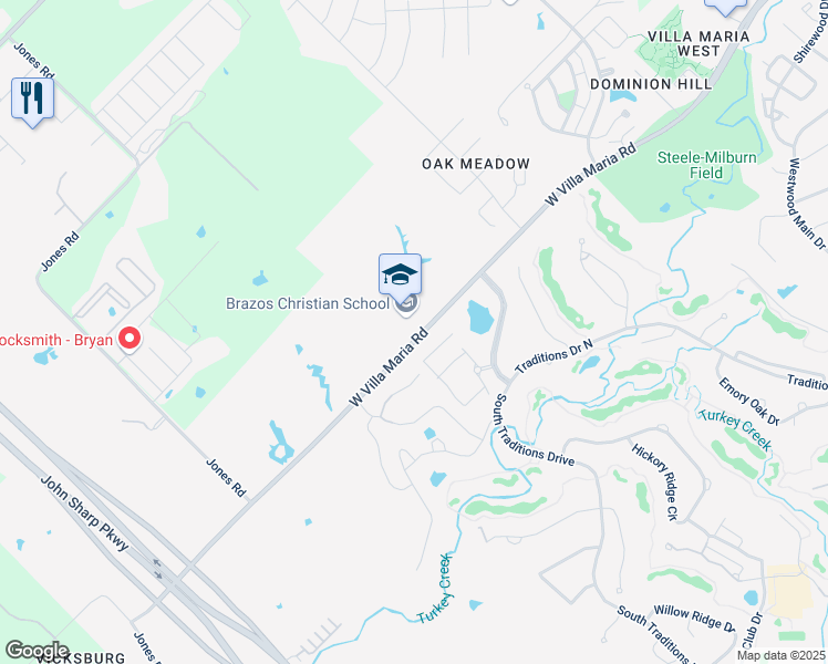 map of restaurants, bars, coffee shops, grocery stores, and more near 3000 West Villa Maria Road in Bryan