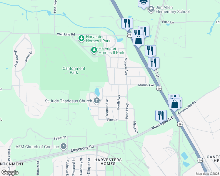 map of restaurants, bars, coffee shops, grocery stores, and more near 411 Coulter Avenue in Escambia County