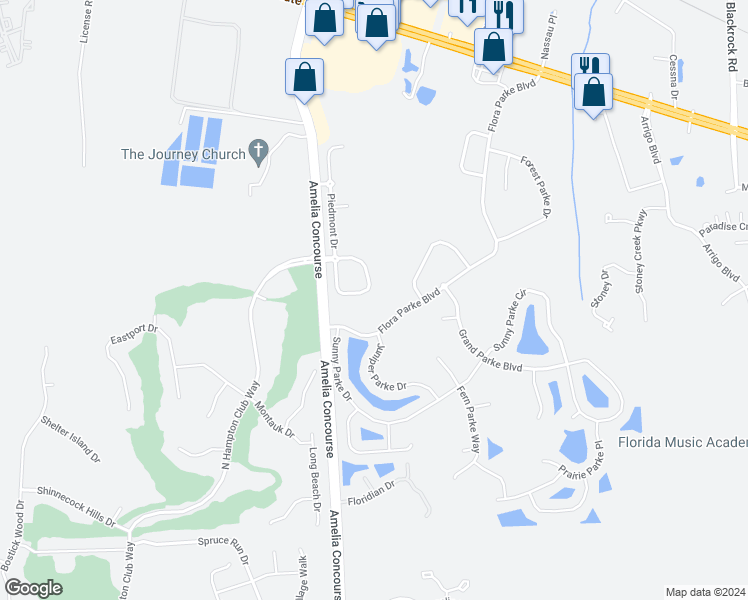 map of restaurants, bars, coffee shops, grocery stores, and more near 96191 Ridgewood Circle in Fernandina Beach