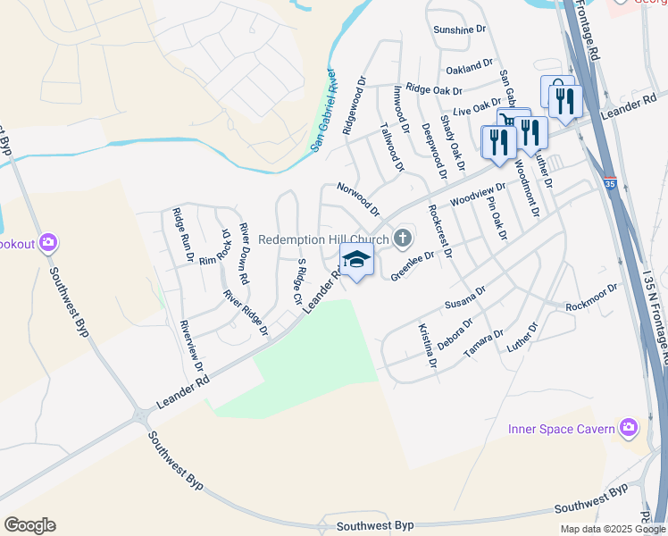 map of restaurants, bars, coffee shops, grocery stores, and more near 100 Norwood Drive West in Georgetown