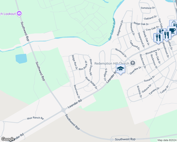 map of restaurants, bars, coffee shops, grocery stores, and more near 401 River Down Road in Georgetown