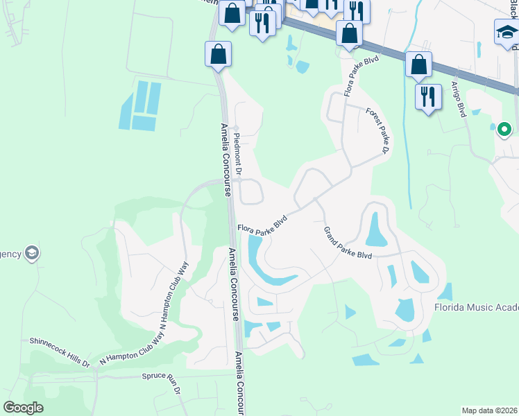 map of restaurants, bars, coffee shops, grocery stores, and more near 96191 Ridgewood Circle in Fernandina Beach