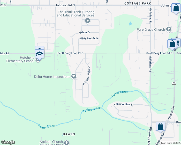 map of restaurants, bars, coffee shops, grocery stores, and more near 3635 Arlington Oaks Drive in Mobile