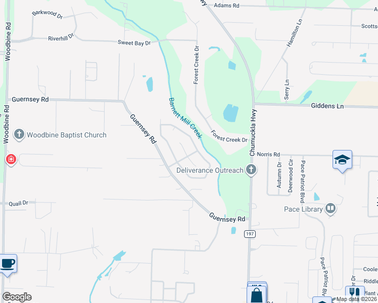 map of restaurants, bars, coffee shops, grocery stores, and more near 4820 OBryan Way in Pace