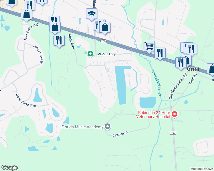 map of restaurants, bars, coffee shops, grocery stores, and more near 96059 Waterway Court in Fernandina Beach