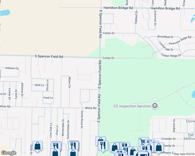 map of restaurants, bars, coffee shops, grocery stores, and more near 4923 East Spencer Field Road in Pace