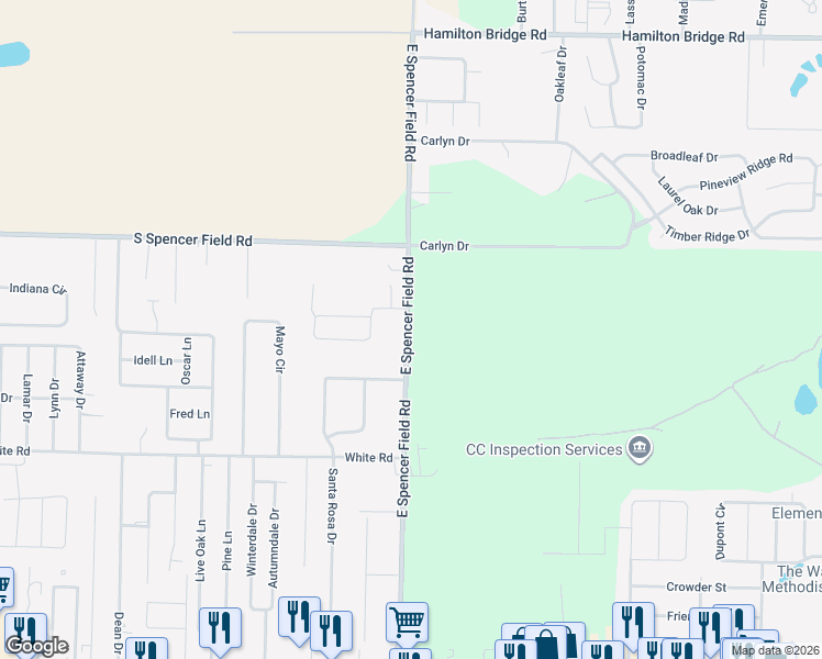 map of restaurants, bars, coffee shops, grocery stores, and more near 4923 East Spencer Field Road in Pace