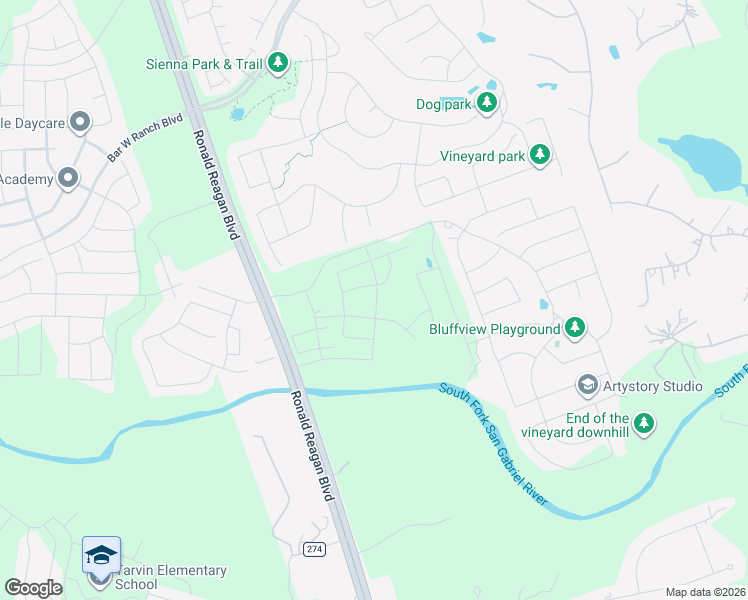 map of restaurants, bars, coffee shops, grocery stores, and more near 18130 Ronald Reagan Boulevard in Georgetown